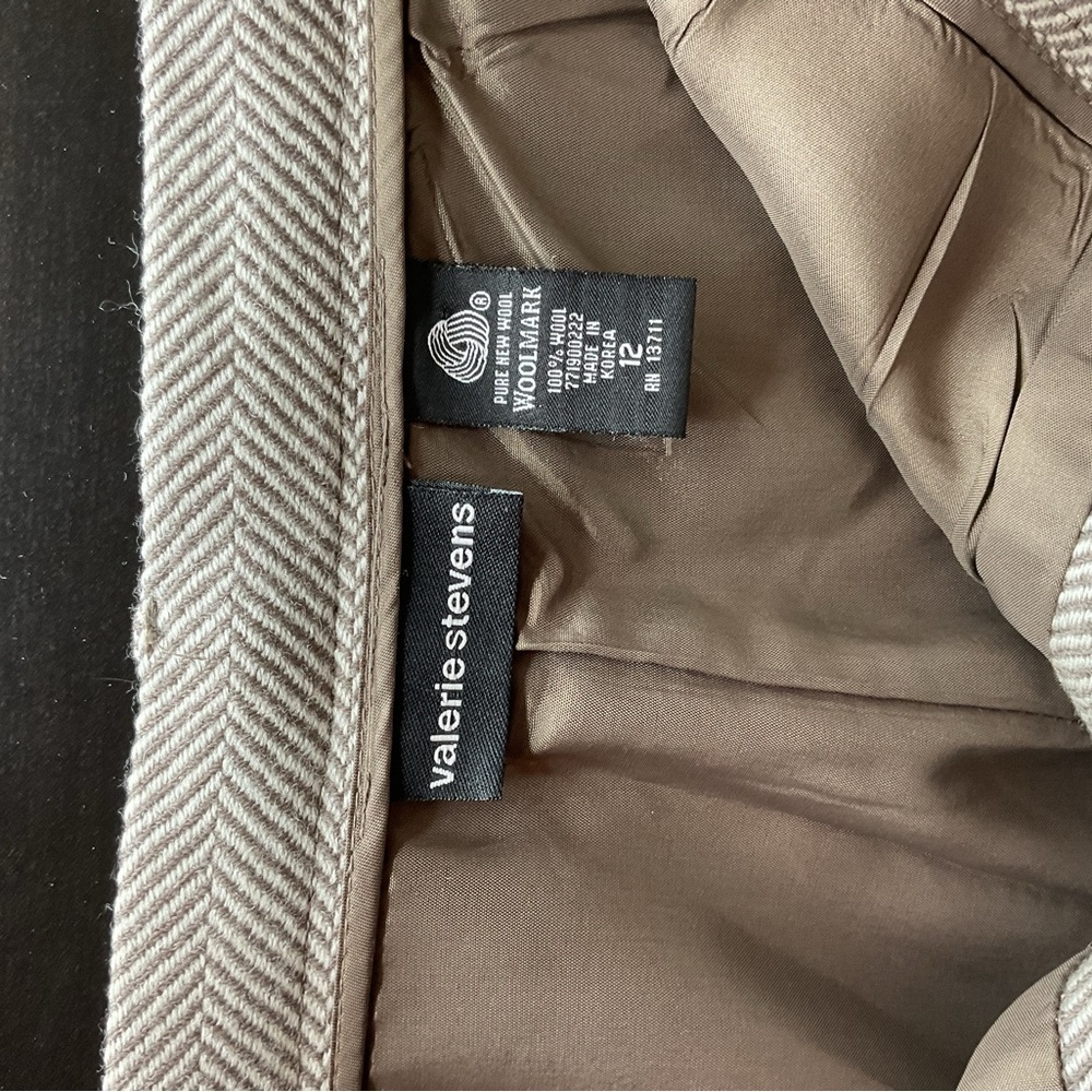 Valerie Stevens Taupe Herringbone Wool Pants 12 High Rise Wide Leg Trousers Vtg - Picture 8 of 8